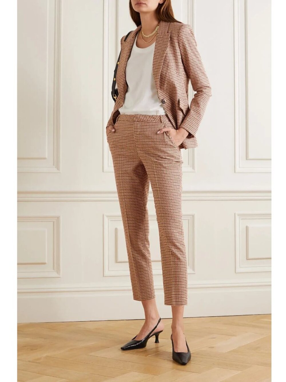 L'agence Ludivine Cropped Houndstooth Tweed Cropped Pants New
